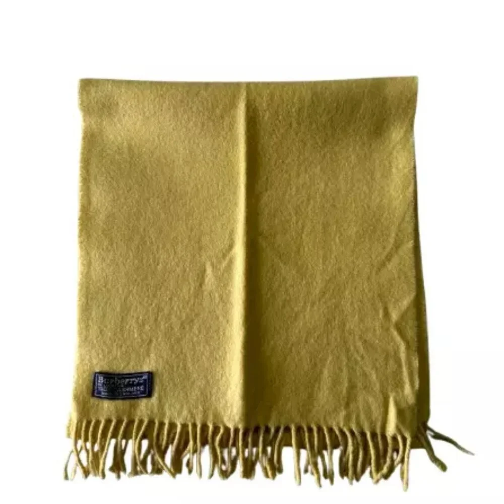 Burberrys Authentic Scarf Yellow 100% Cashmere Unisex Scarf Made In England - Picture 3 of 7